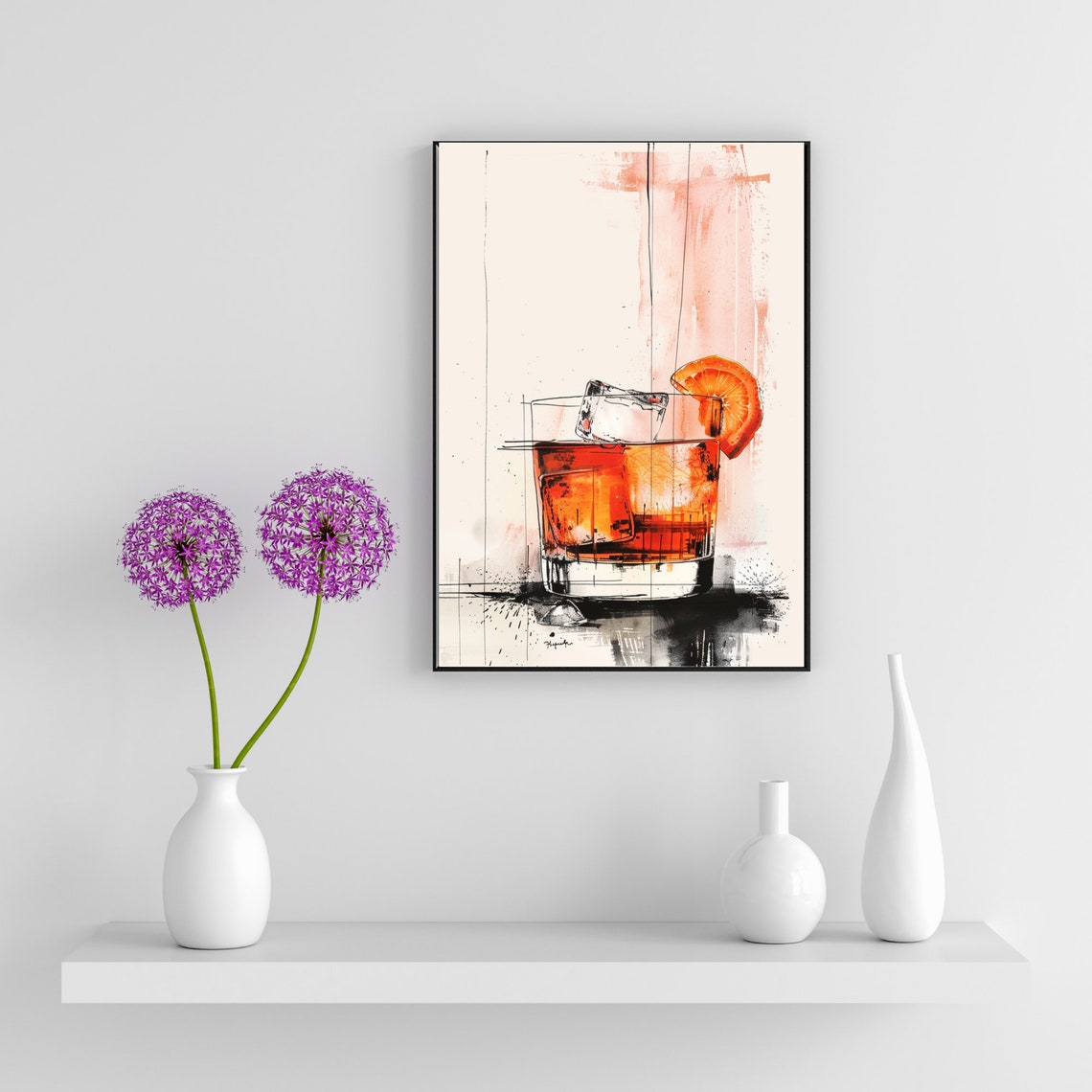 Elegant Negroni Cocktail with Orange Slice Modern Sketch Poster - Image 5