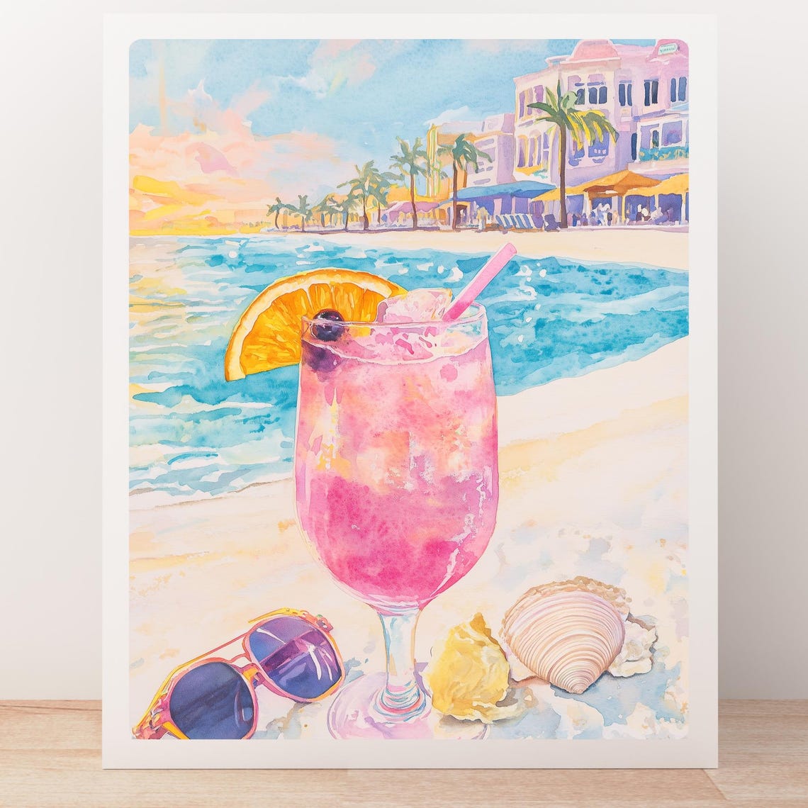 Pink Rum Runner Cocktail on a Sunny Beachfront Resort Poster - Image 5