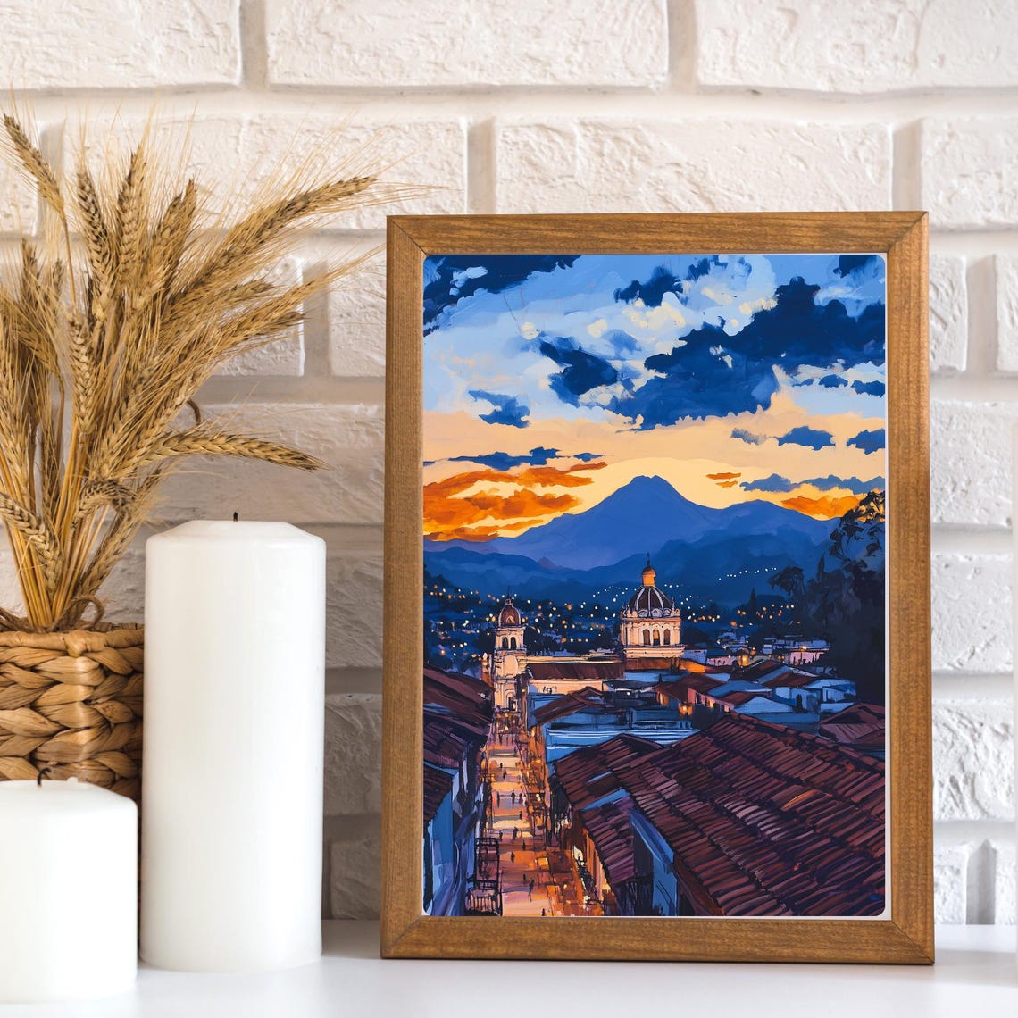 Quetzaltenango Guatemala City Lights with Volcano Behind Poster - Image 3