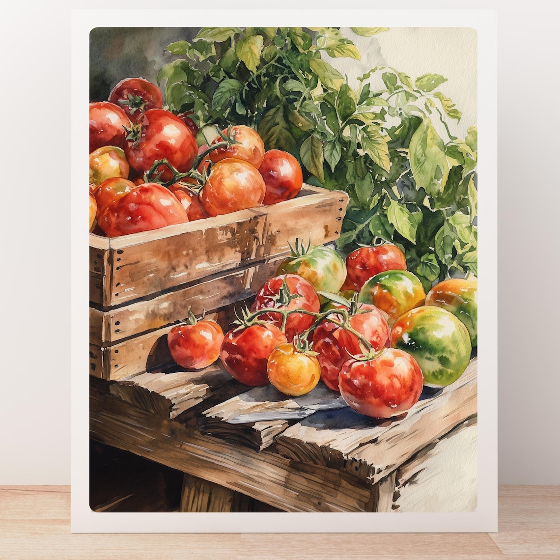 Tomato Harvest Wooden Crate Vine Ripened Garden Watercolor Poster - Image 6