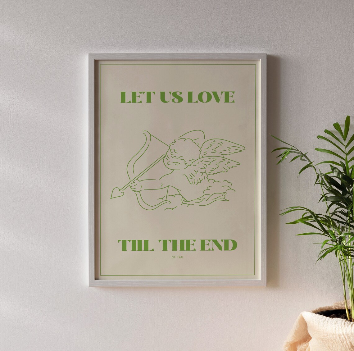Let Us Love Till The End Cupid Cherub Green Line Art Quote Poster
