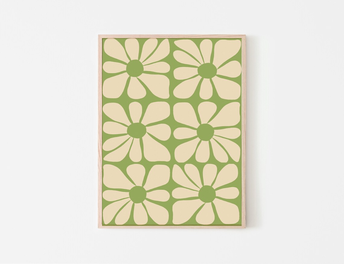 Mid Century Wavy Flower Pattern Art Print - Image 2