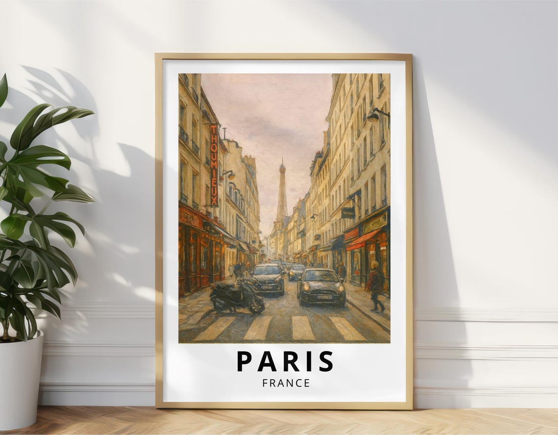 Paris France Oil Painting Travel Poster Eiffel Tower Street Scene Wall Art Print Vintage Parisian Cityscape Decor 2025