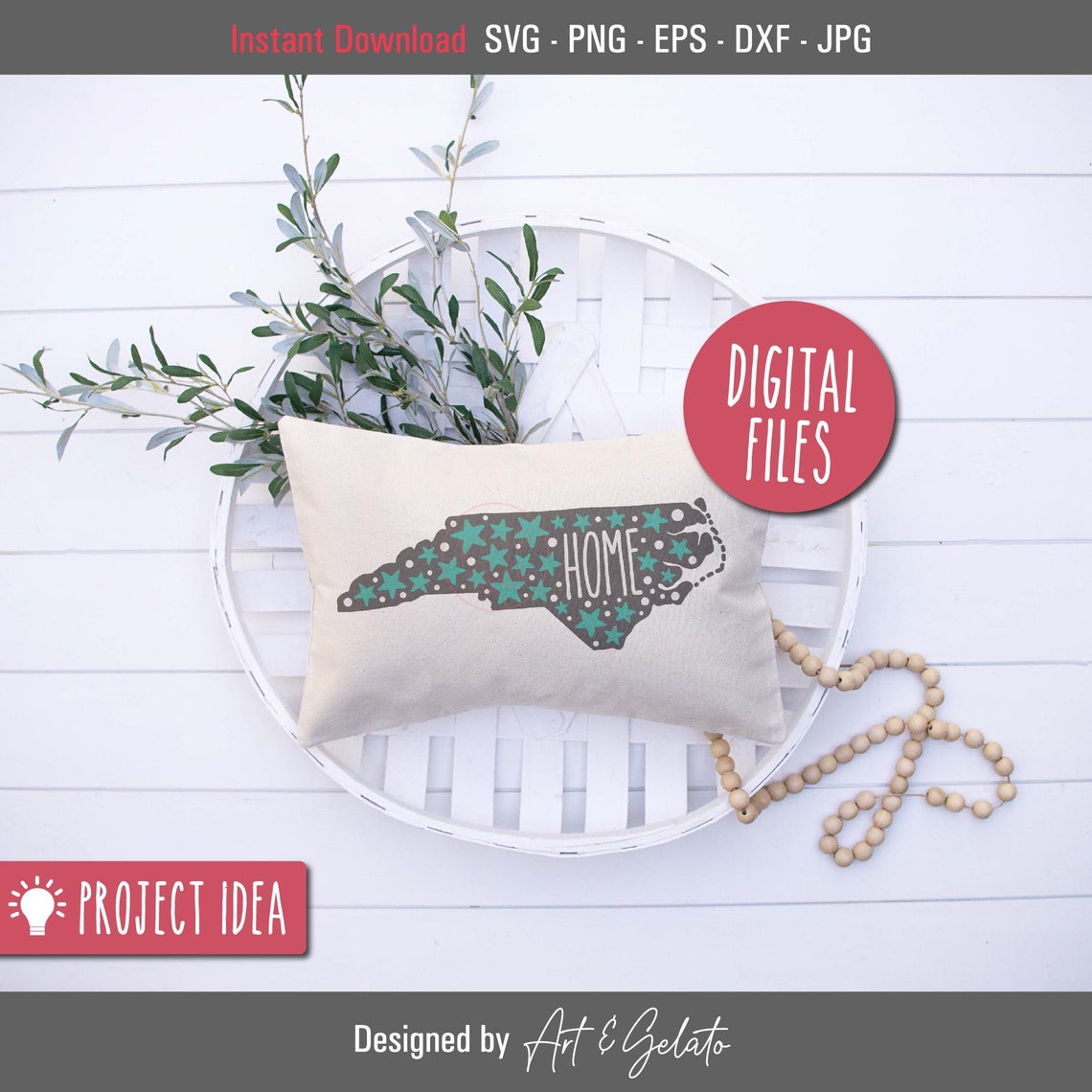 North Carolina Home State Map Teal Stars Cut File Design Poster - Image 3