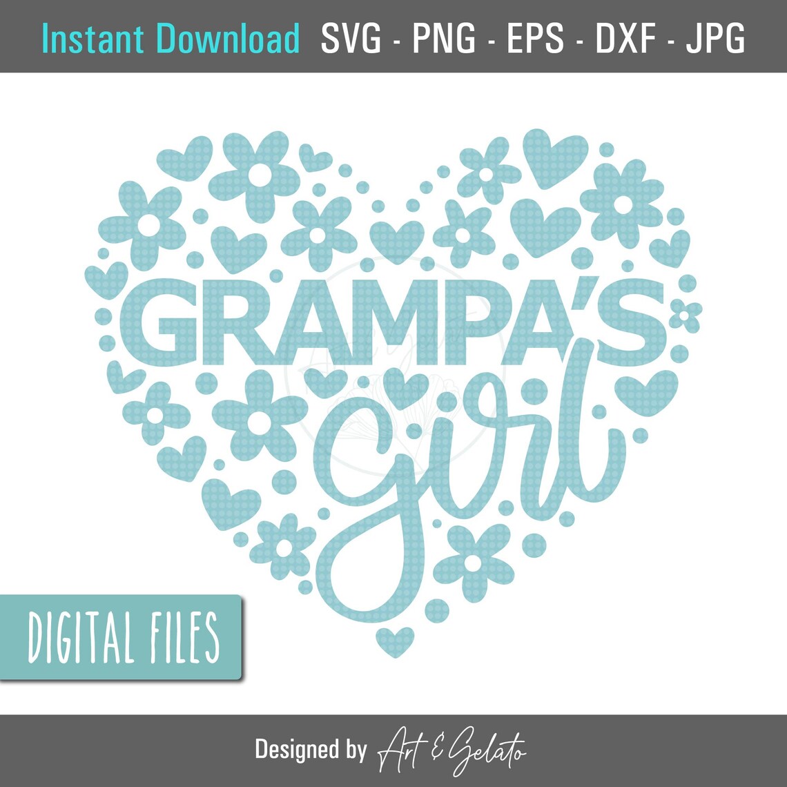 Grandpa's Girl Floral Heart Art Print, Father's Day