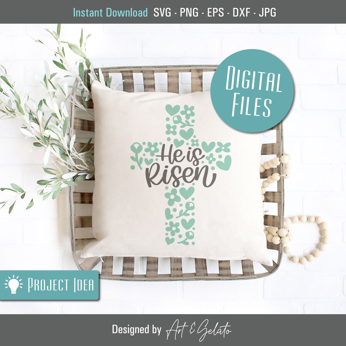 He Is Risen Floral Cross Easter Faith Cut File Design Poster - Image 2