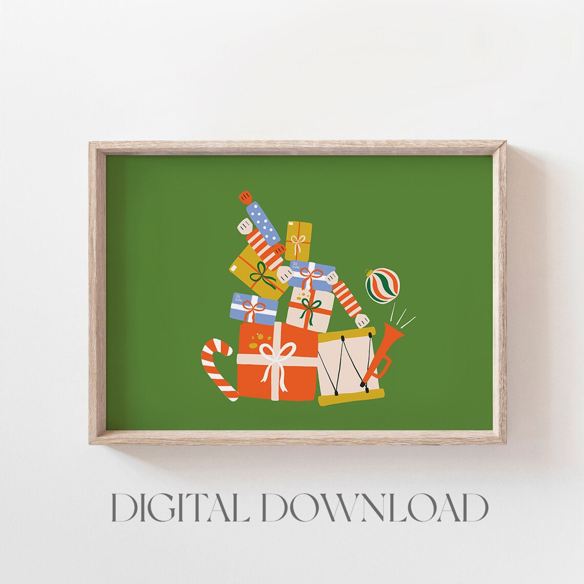 Christmas Gift Boxes Drum Candy Cane Retro Holiday Decor Poster - Image 2