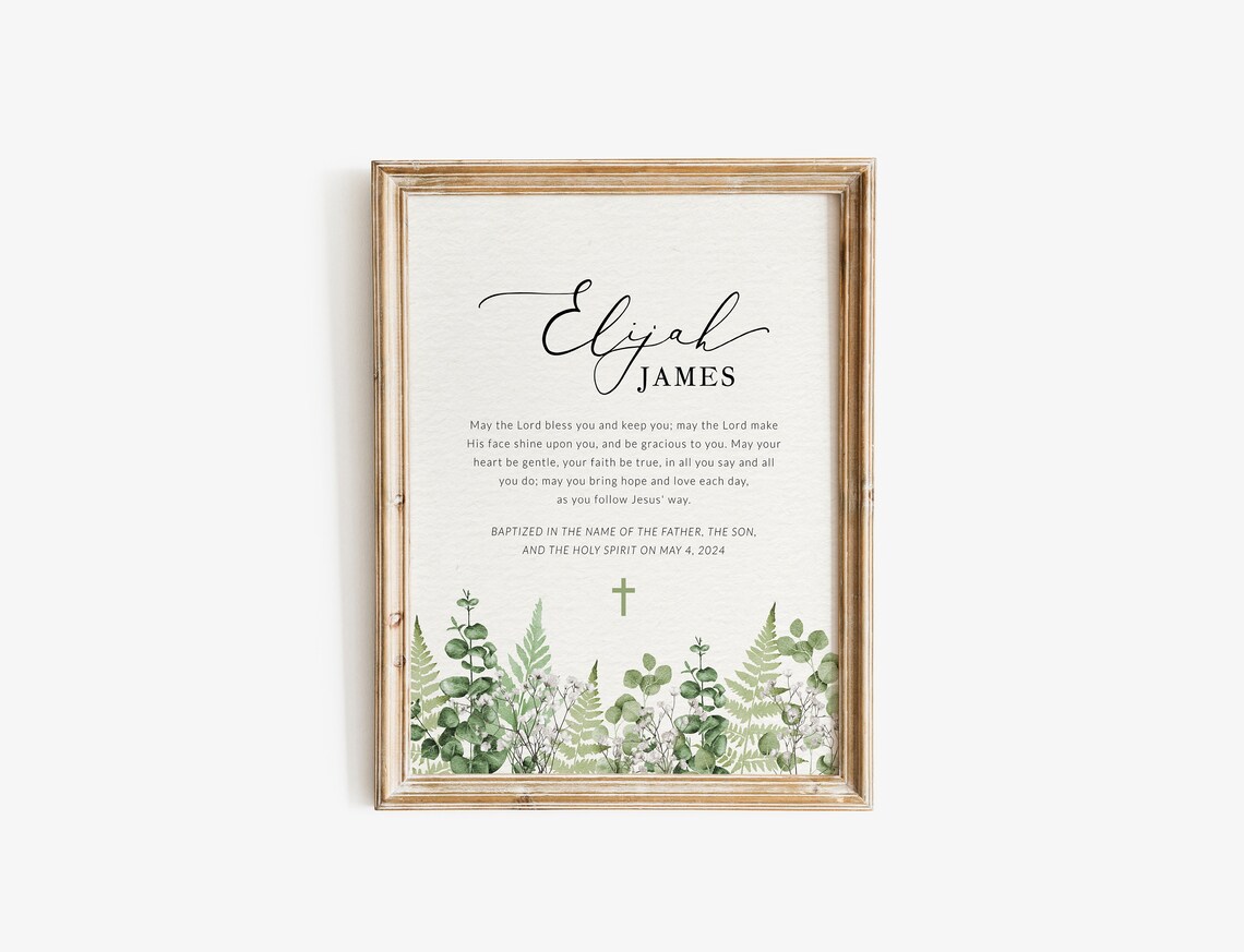 Personalised Baptism Baby Dedication Foliage Art Print - Image 2