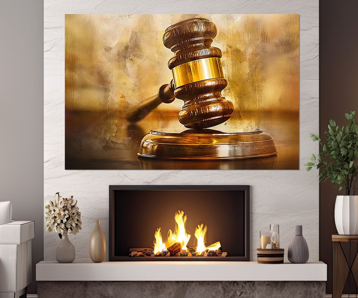 Judge Gavel Golden Law Office Art Justice Scales Painting Poster