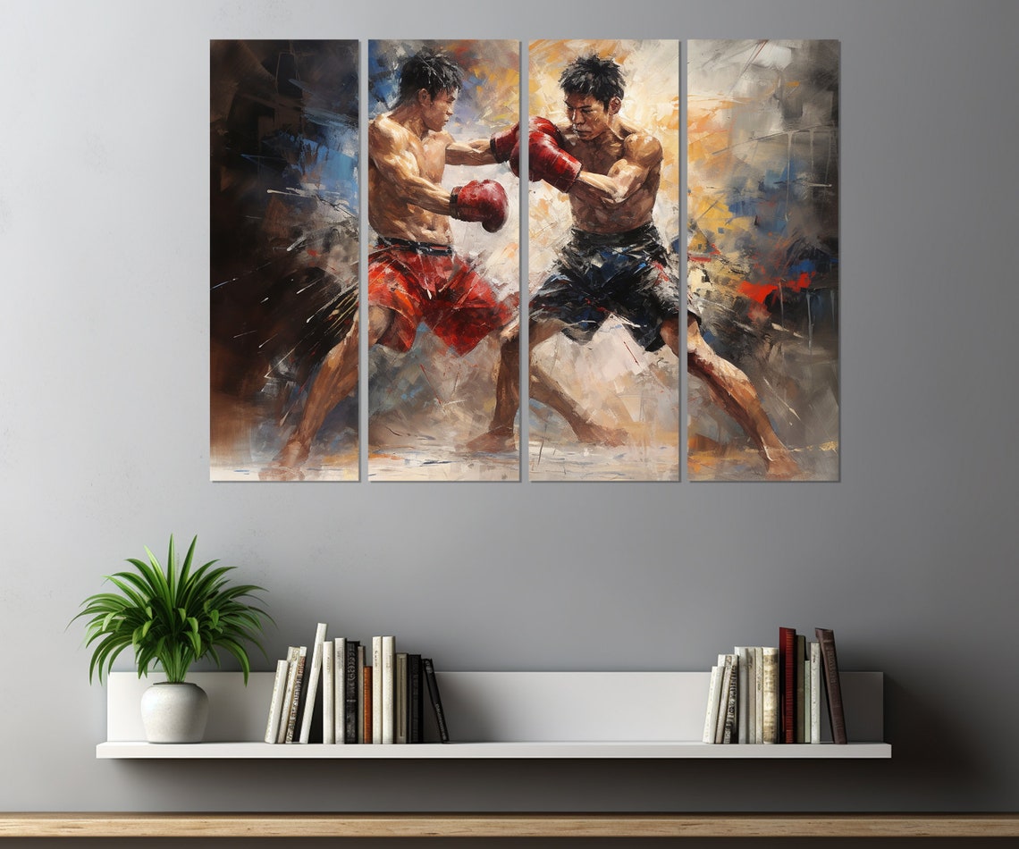 Muay Thai Fighters Sparring Red Gloves Dramatic Oil Painting Poster - Image 4