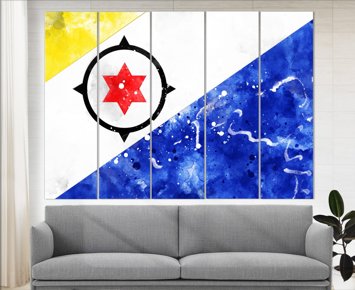 Bonaire Flag Watercolor Grunge Red Star Compass Ring Caribbean Poster - Image 4