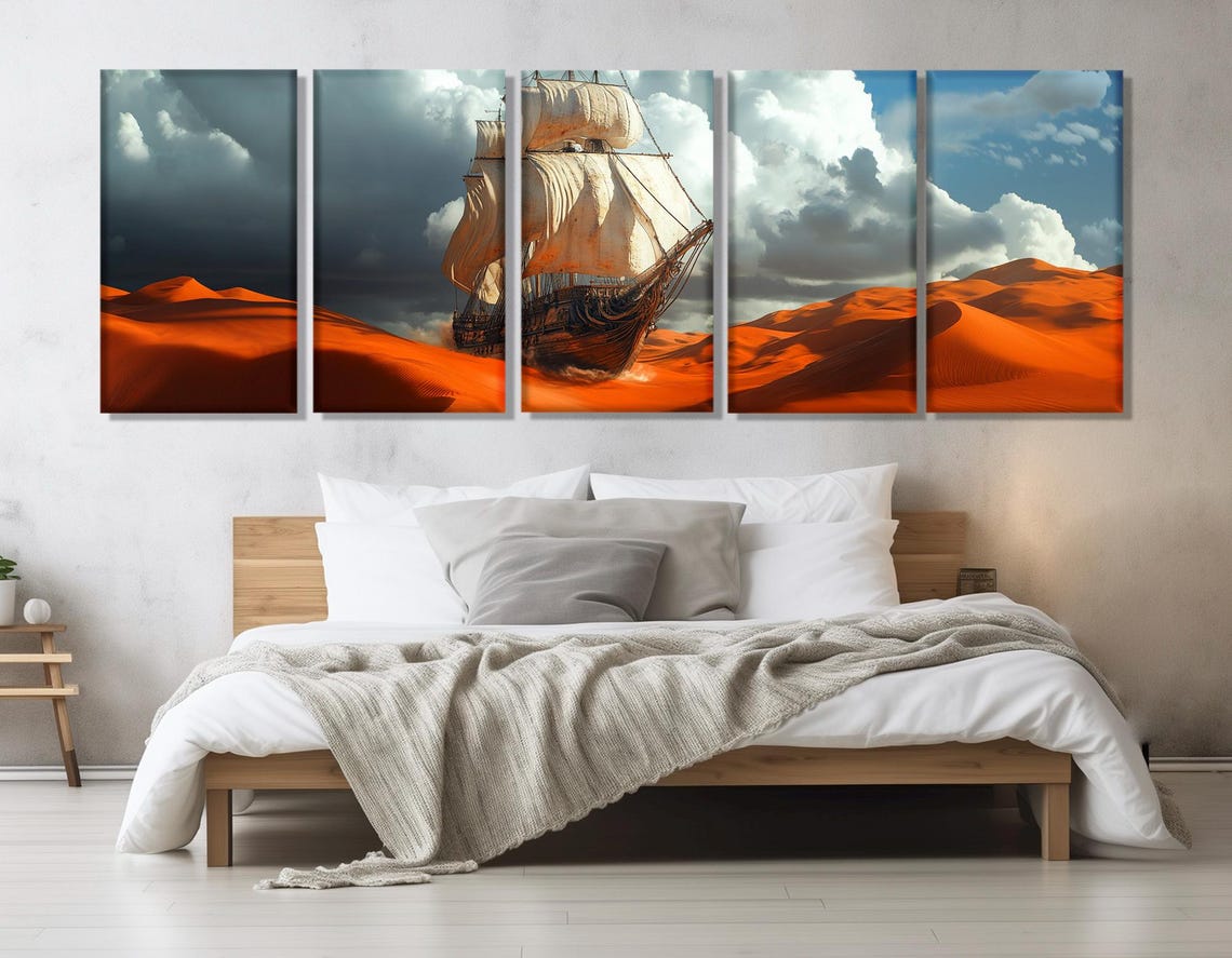 Tall Ship Crossing Red Desert Dunes Storm Sky Surreal Sailing Poster - Image 2