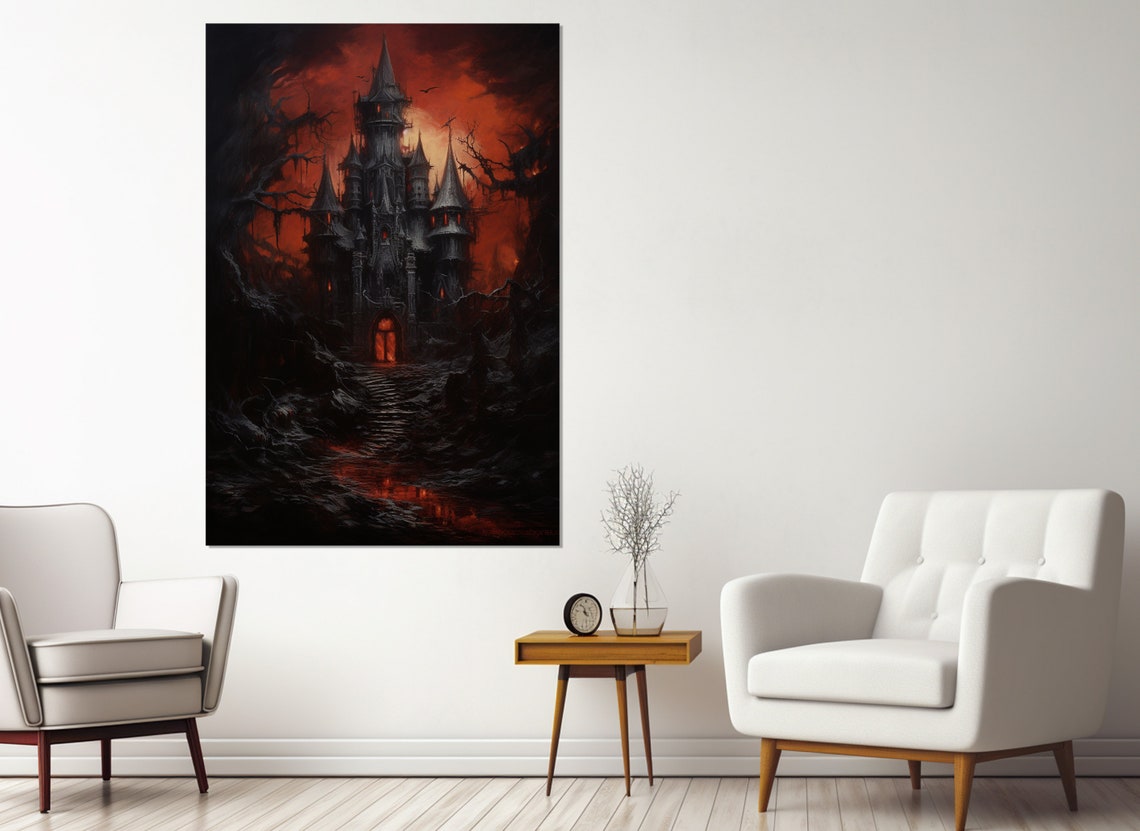 Dracula Castle Painting Gothic Print Bran Castle Painting Gothic Wall Art Framed Wall Art - Image 4