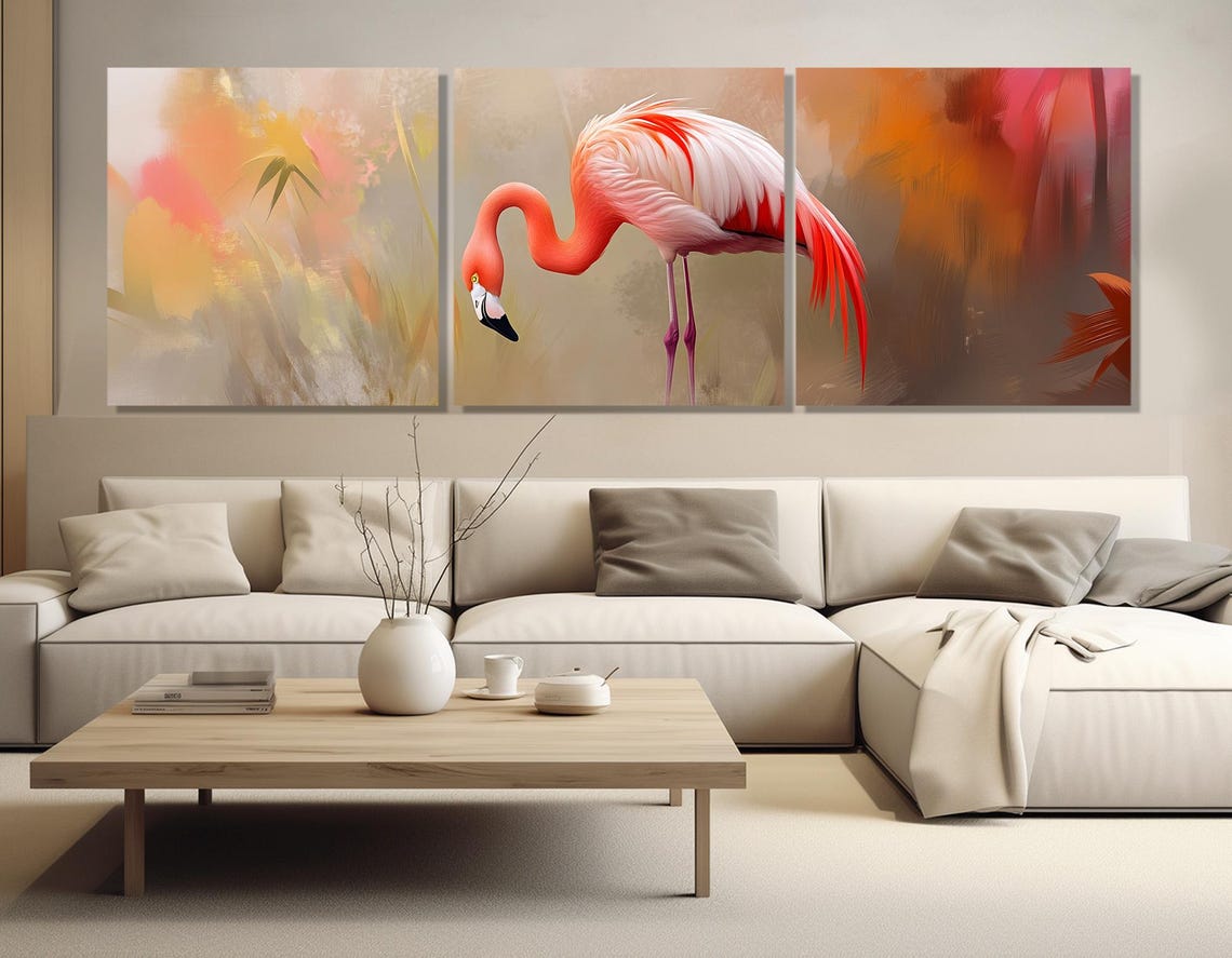 Pink Flamingo Soft Abstract Watercolor Warm Tones Wildlife Poster - Image 4