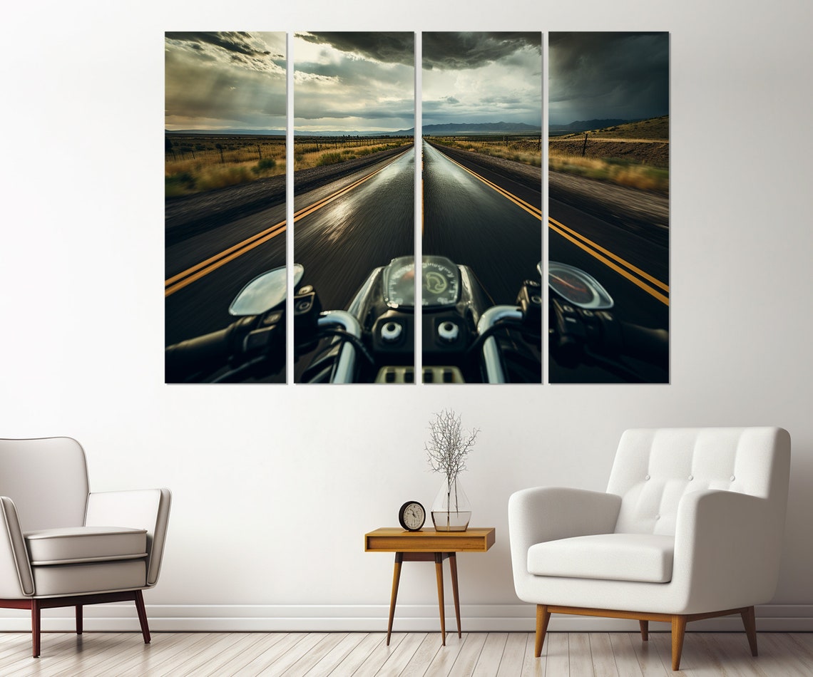 Motorcycle POV Open Highway Road Trip Stormy Clouds Biker Art Poster - Image 2