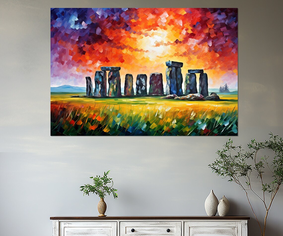 Stonehenge Sunset Impressionist Oil Painting Fiery Sky England Poster - Image 4