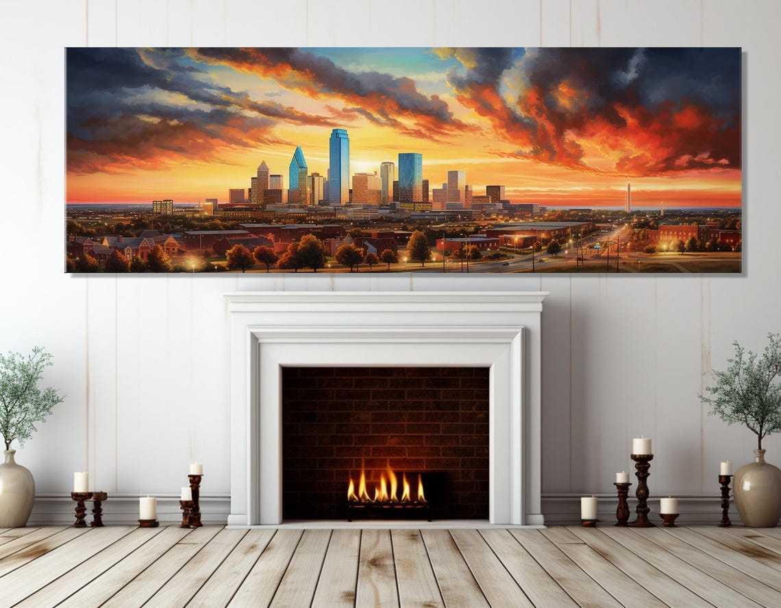 Oklahoma City Sunset Skyline With Fiery Orange Clouds Painting Poster