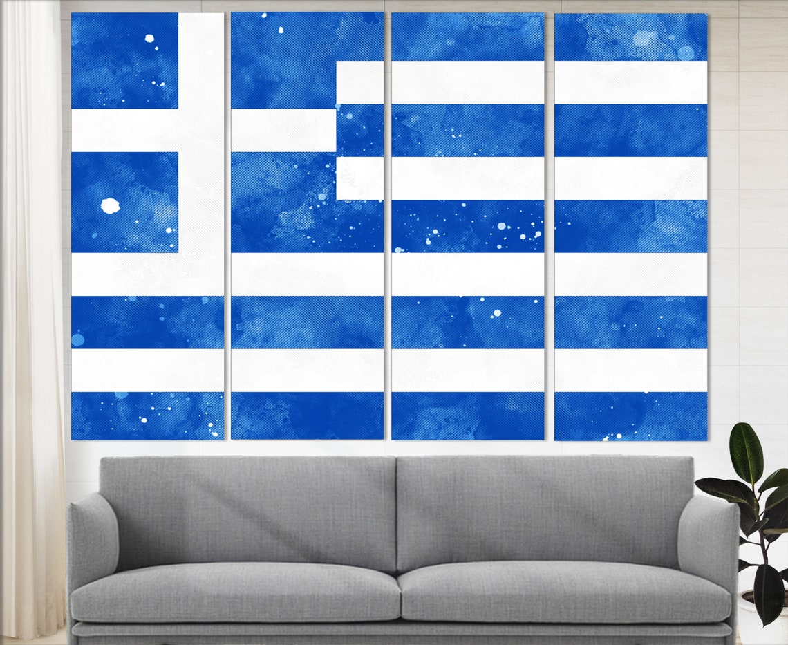 Greece Flag Grunge Watercolor Blue White Stripes Cross Hellas Poster - Image 2