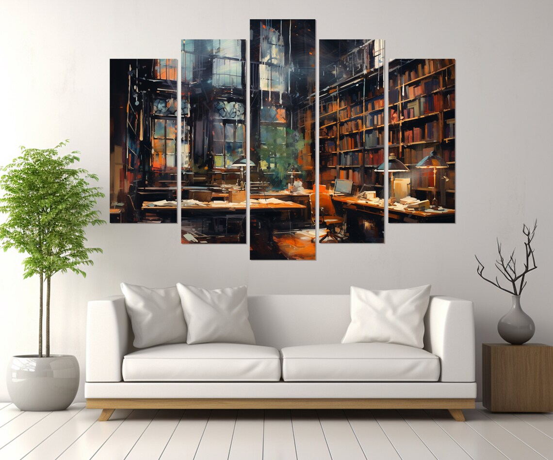 Abstract Library Oil Painting Print, Library Decor - Image 3
