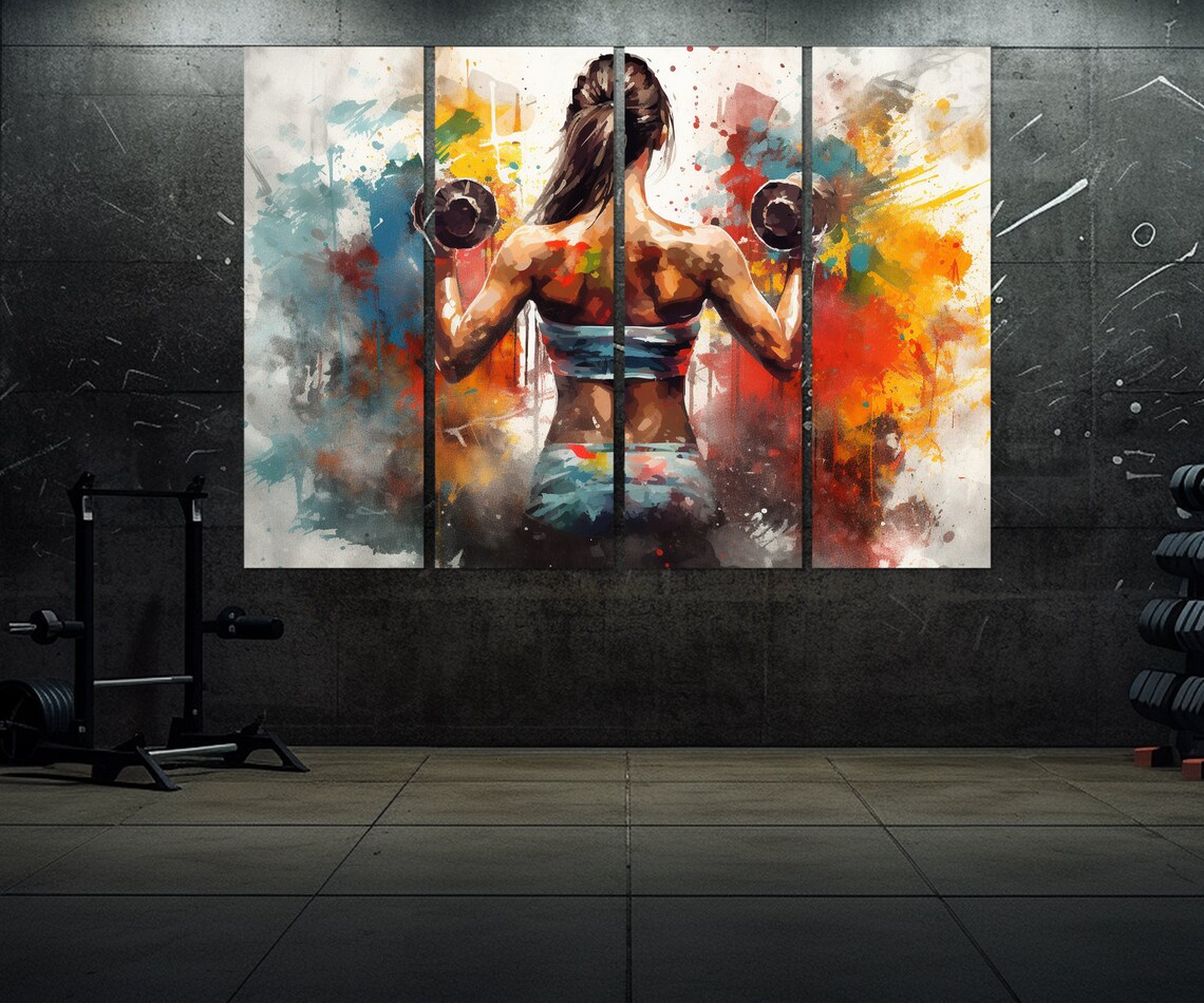 Girl With Dumbbells, Women's Gym Workout Art Print - Image 2