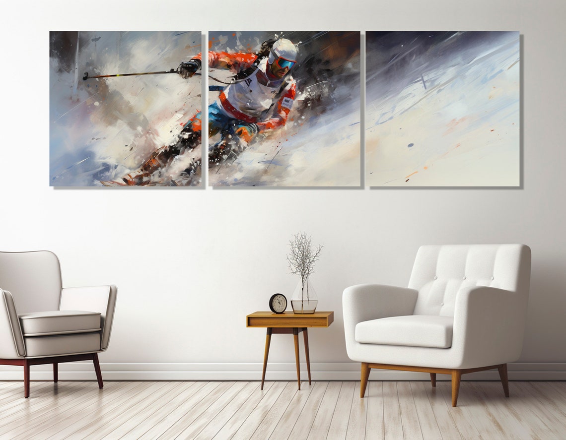 Abstract Speed Skier Carving Powder In A Wide Panoramic Alpine Poster - Image 4