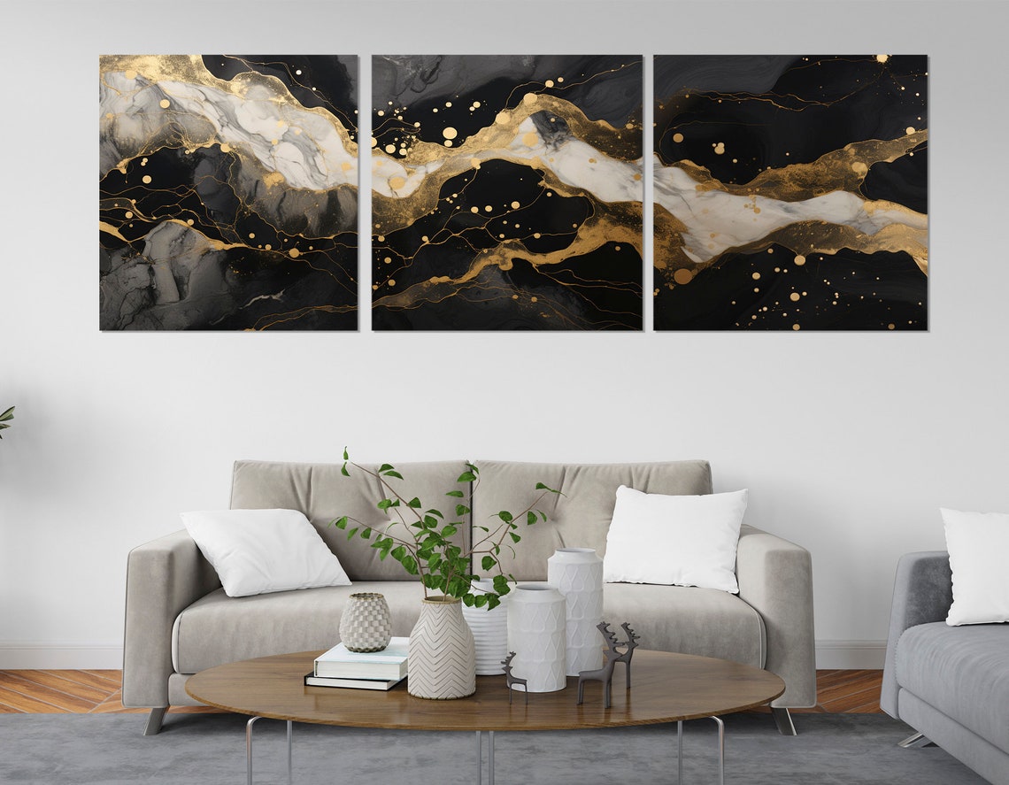 Black And Gold Marble Abstract Painting Luxury Modern Wall Poster - Image 4