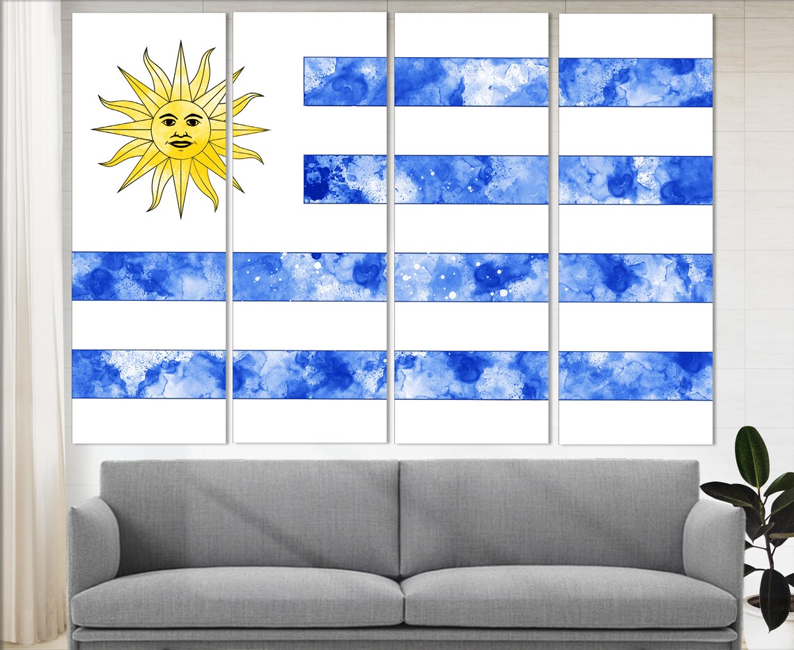 Uruguay Flag Grunge Watercolor Sun Of May Blue Stripes Poster - Image 2