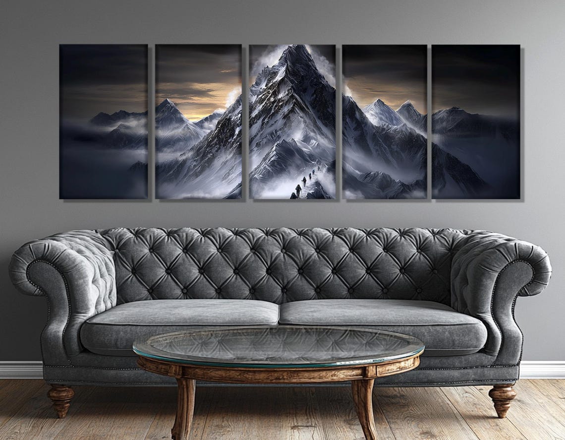 Mountain Climbers Snowy Summit Expedition Dramatic Triptych Poster - Image 3