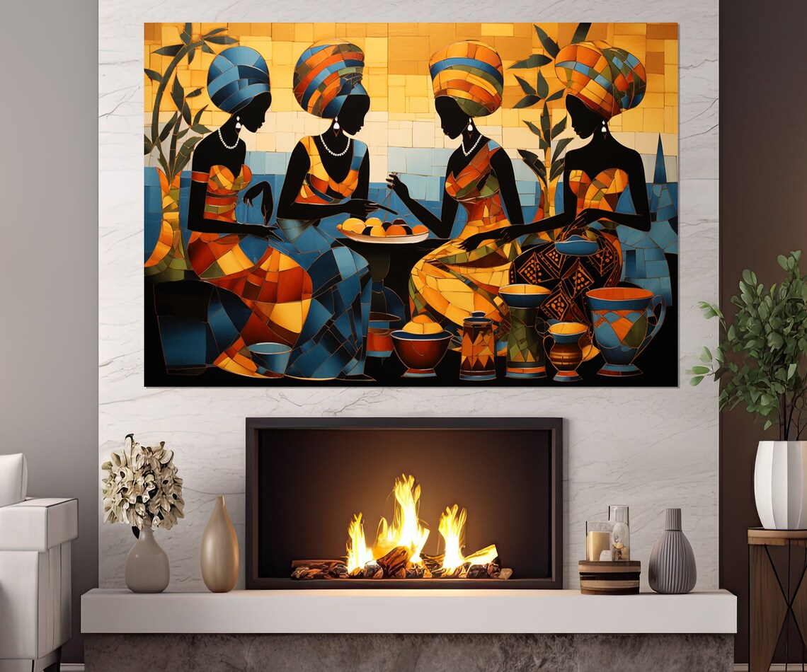 Mosaic Art Of Four African Women Sharing A Meal Together Poster