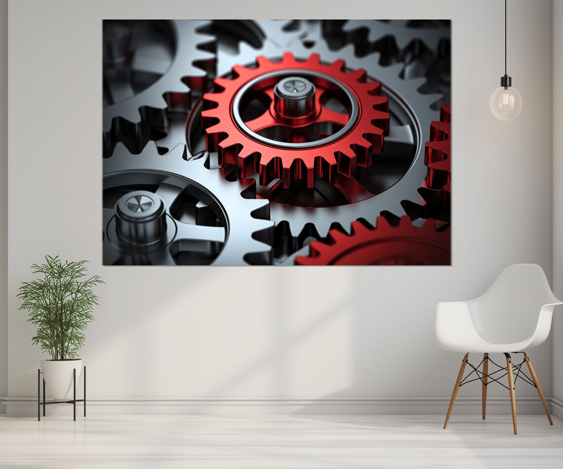 Abstract Gear Print Engineering Wall Art Mechanic Gift Watch Repairer Gift Engineer Gift Gear Poster Framed And Ready To Hang - Image 2