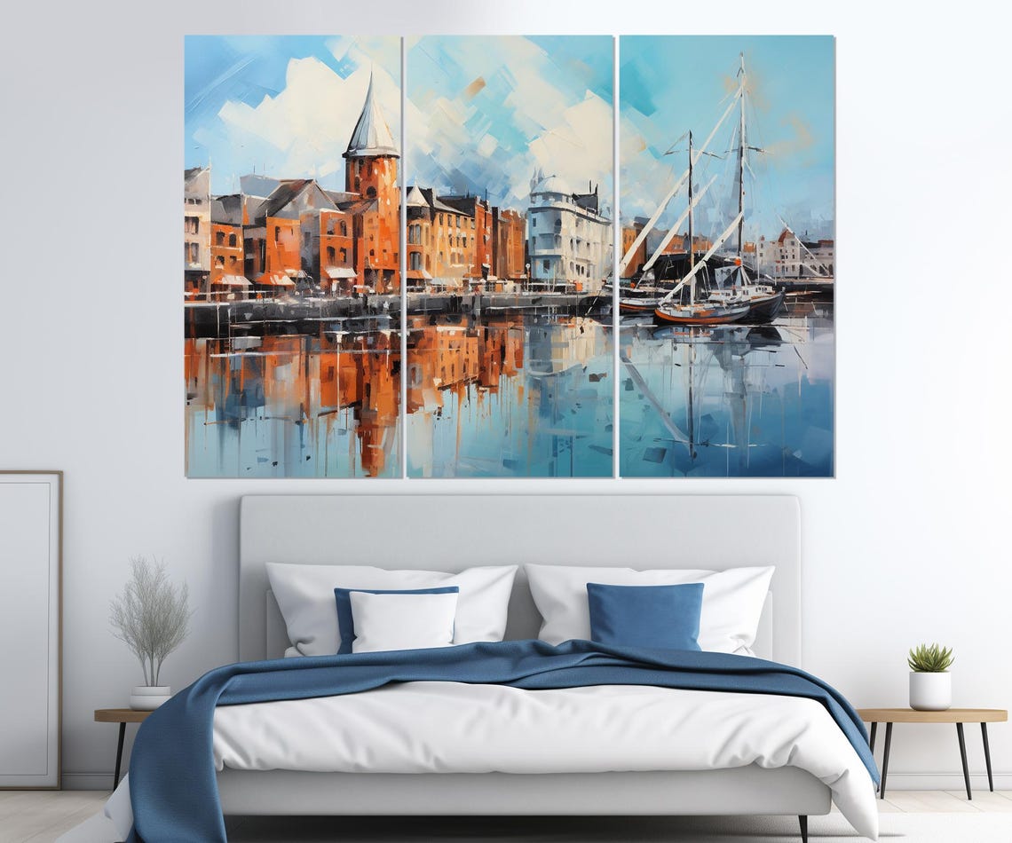 Dublin Ireland Old Harbor Sailboats Reflections Blue Water Art Poster - Image 4