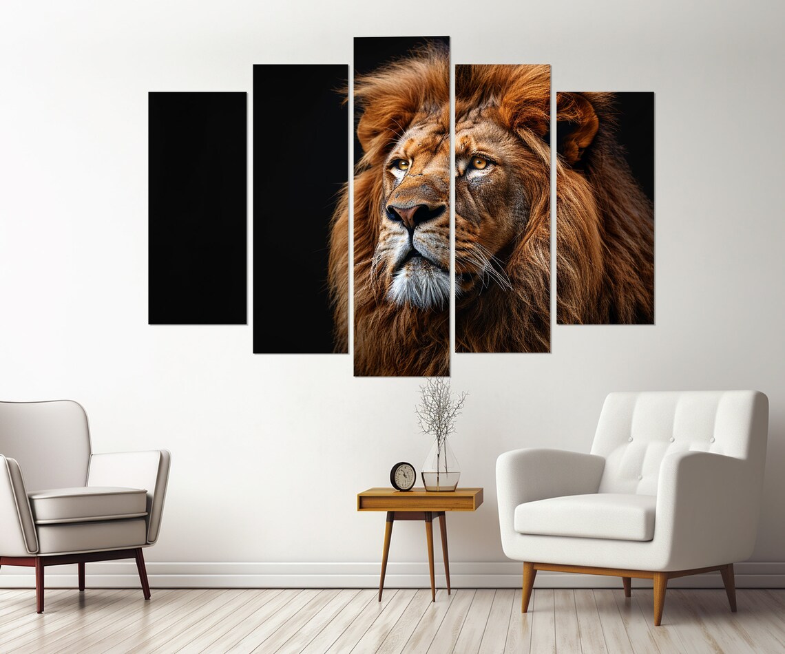 Lion Portrait Art Print, Elegant Wildlife Wall Art - Image 3