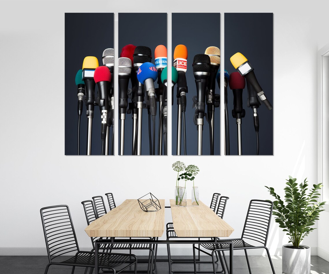 Colorful News Microphones Press Media Row Journalism Wall Art Poster - Image 2