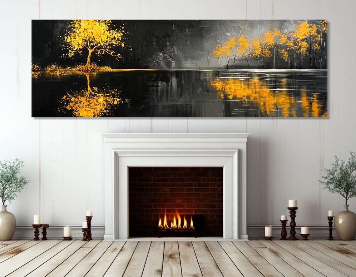 Golden Trees Black Background Abstract Gold Leaf Modern Wall Art - Image 2