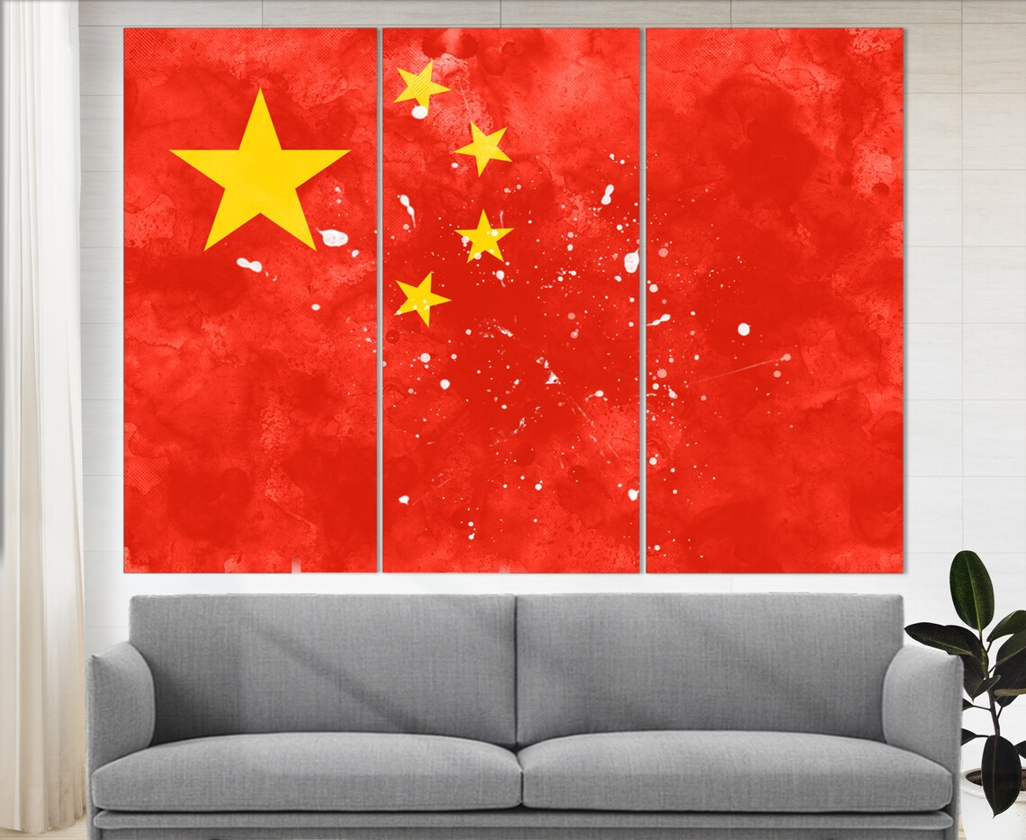 China Flag Watercolor Print Red Gold Patriotic Asian Wall Art Poster - Image 3