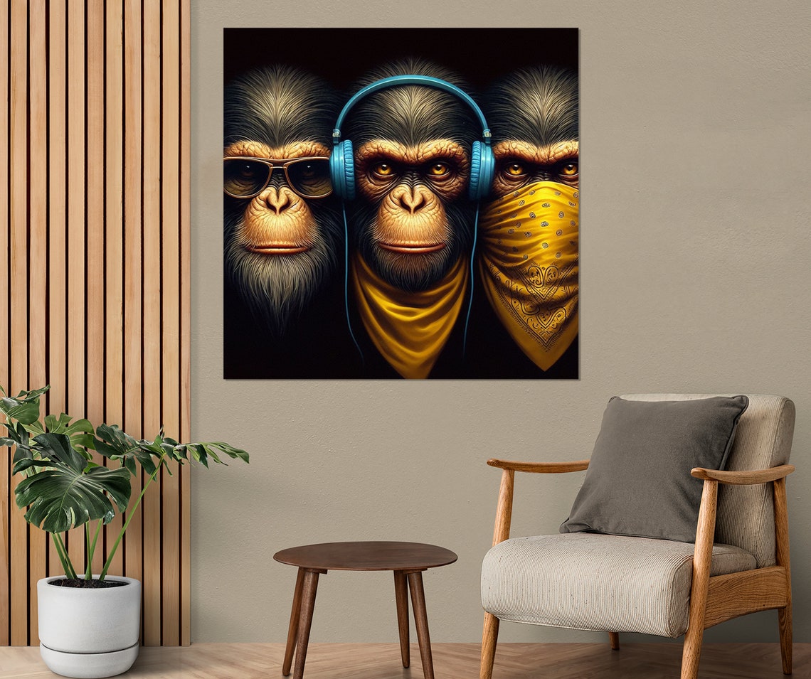 Three Wise Monkeys See Hear Speak No Evil Cool Portrait Poster - Image 3