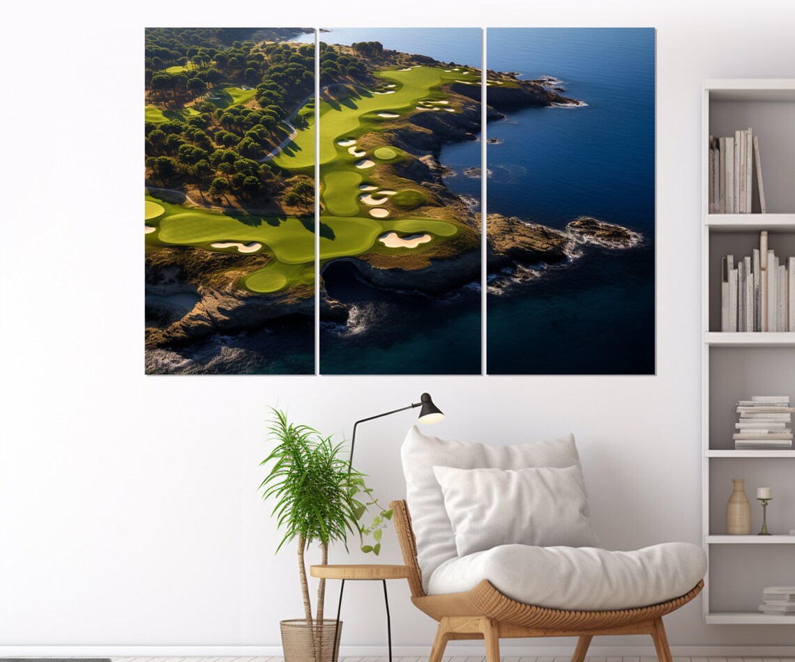Golf Course By The Ocean Art Print, Coastal Decor - Image 3