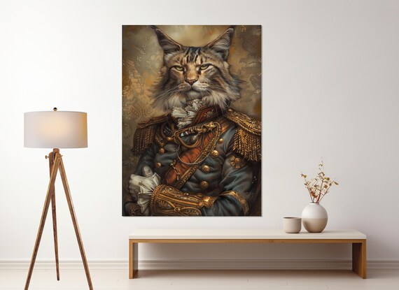 Cat General In Military Uniform Regal Portrait Humorous Cat Poster