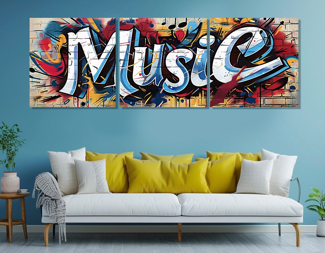 Graffiti Music Lettering Panoramic Street Art Brick Wall Painting Wall Art - Image 3