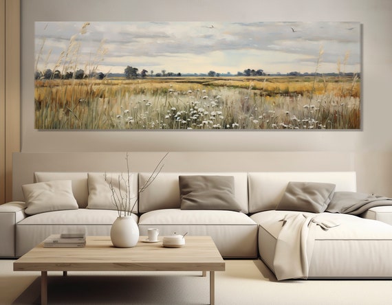 Neutral Beige Field Print Soft Tones Field Painting Gentle Tones Field Poster Rustic Wall Art Framed And Ready To Hang