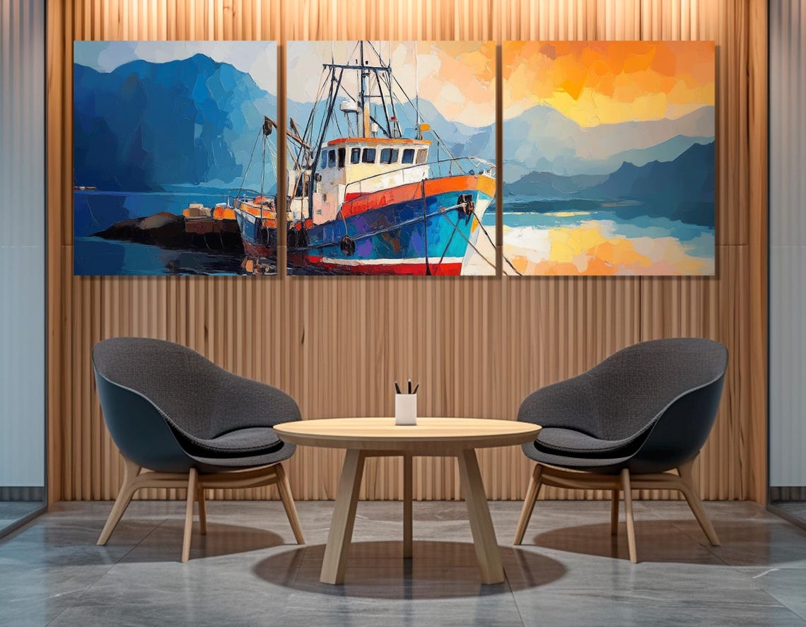 Old Fishing Trawler Painting Print Fishing Wall Art Old Fishing Boat Painting Fishing Boat Poster Framed And Ready To Hang - Image 4