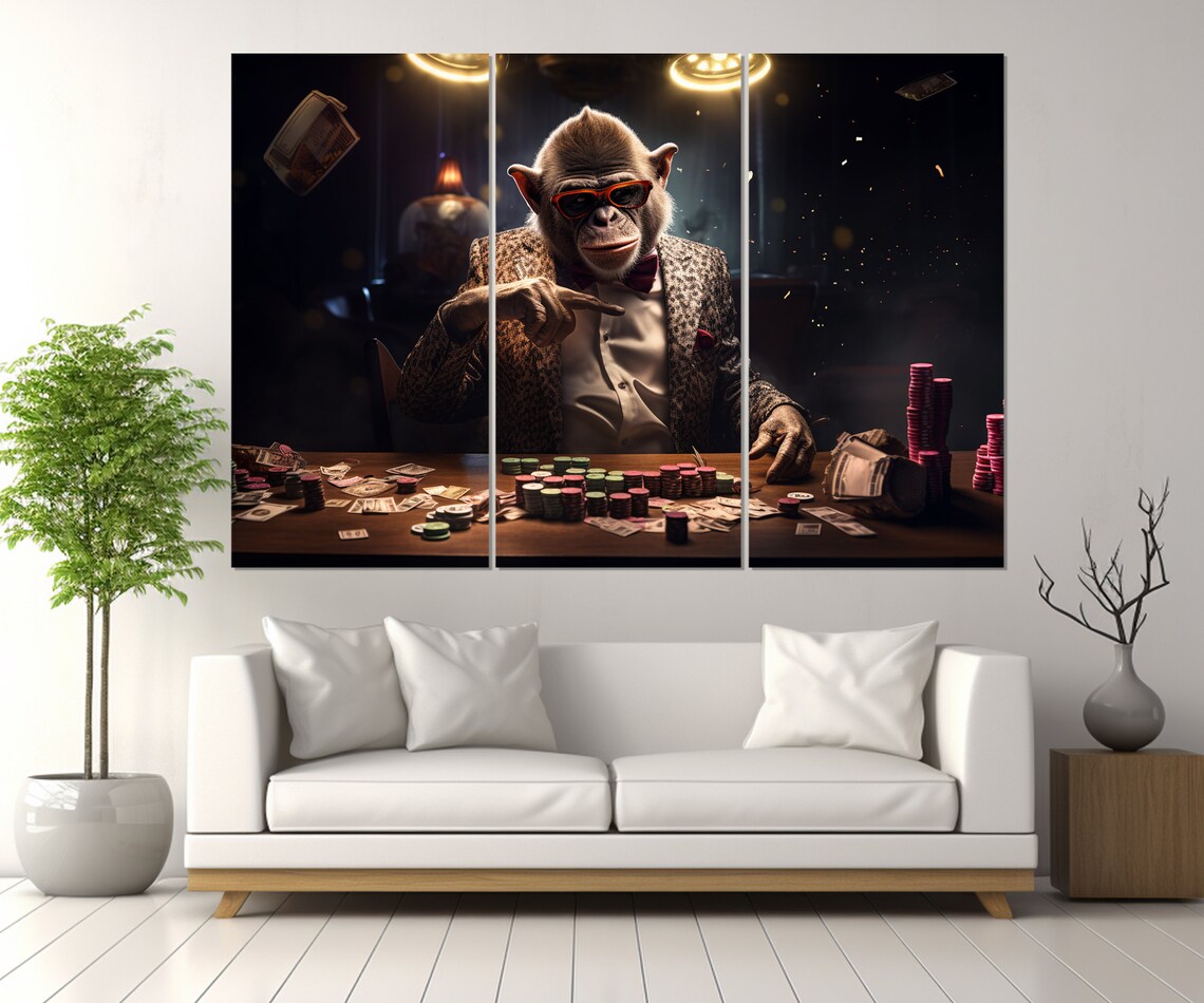 Cool Monkey Poker Night Red Sunglasses Chips Cash Casino Wall Art Poster - Image 4