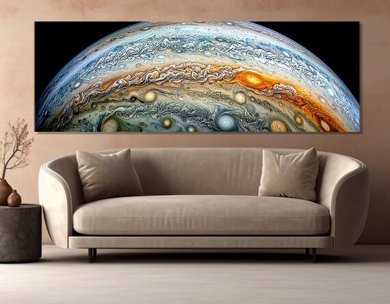 Jupiter Planet Storm Clouds Panoramic Space Art Colorful Wall Art Print