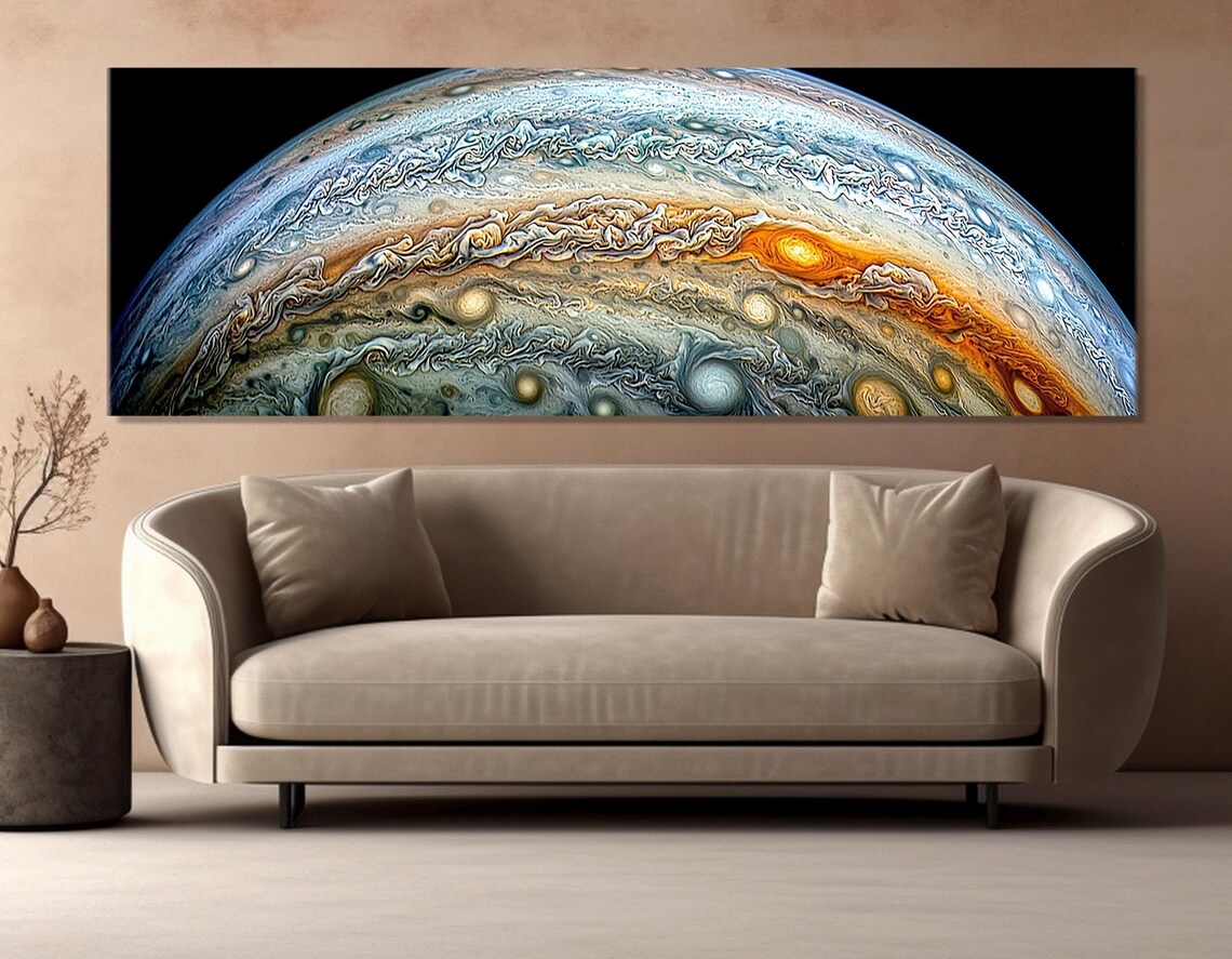 Jupiter Planet Storm Clouds Panoramic Space Art Colorful Wall Art Print