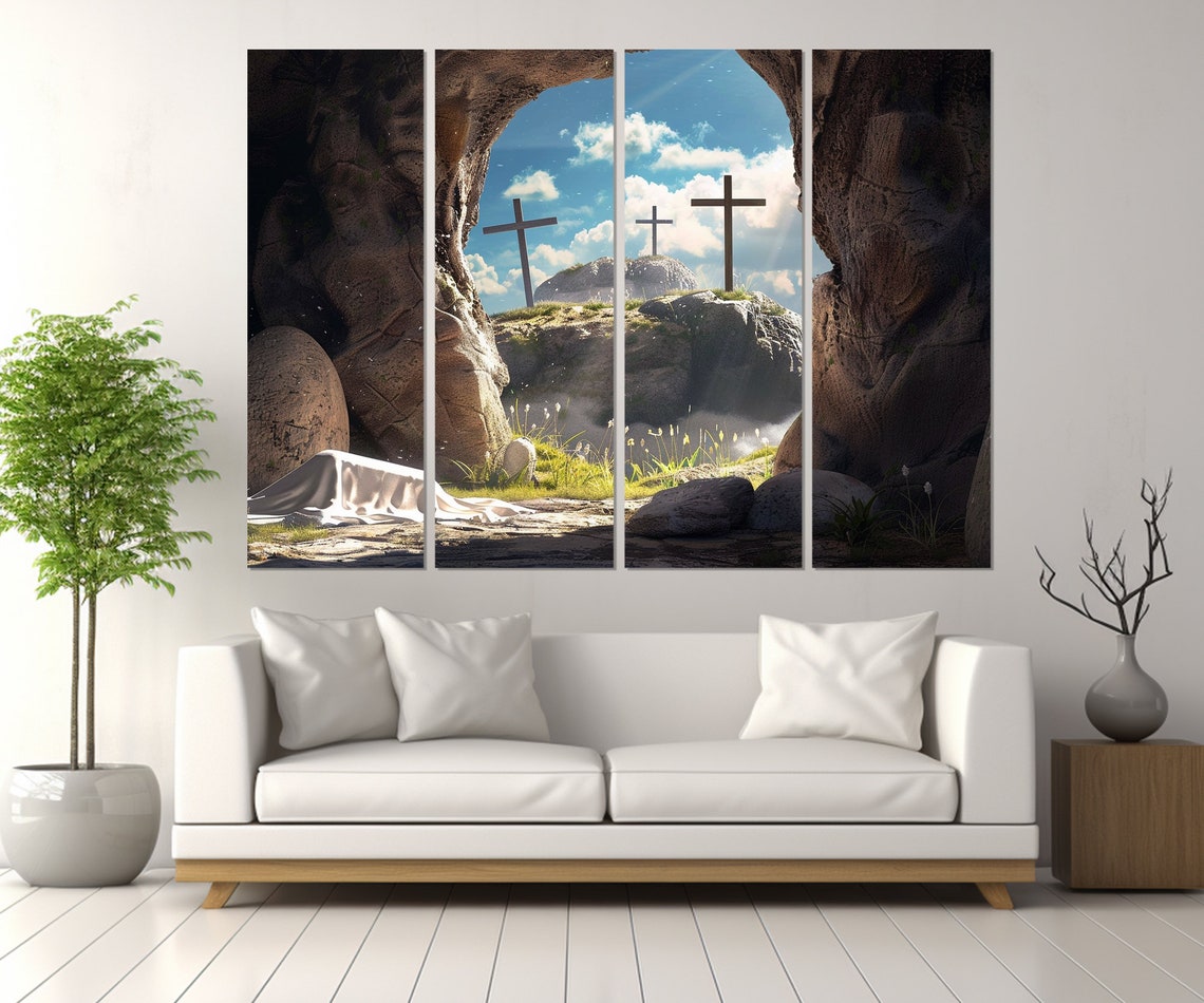 Empty Tomb Three Crosses Resurrection Morning Christian Faith Wall Art - Image 3