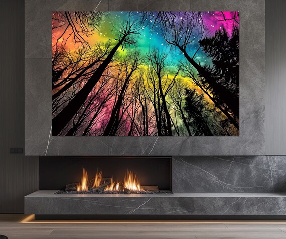Colorful Forest Trees Painting, Nature Wall Art Print
