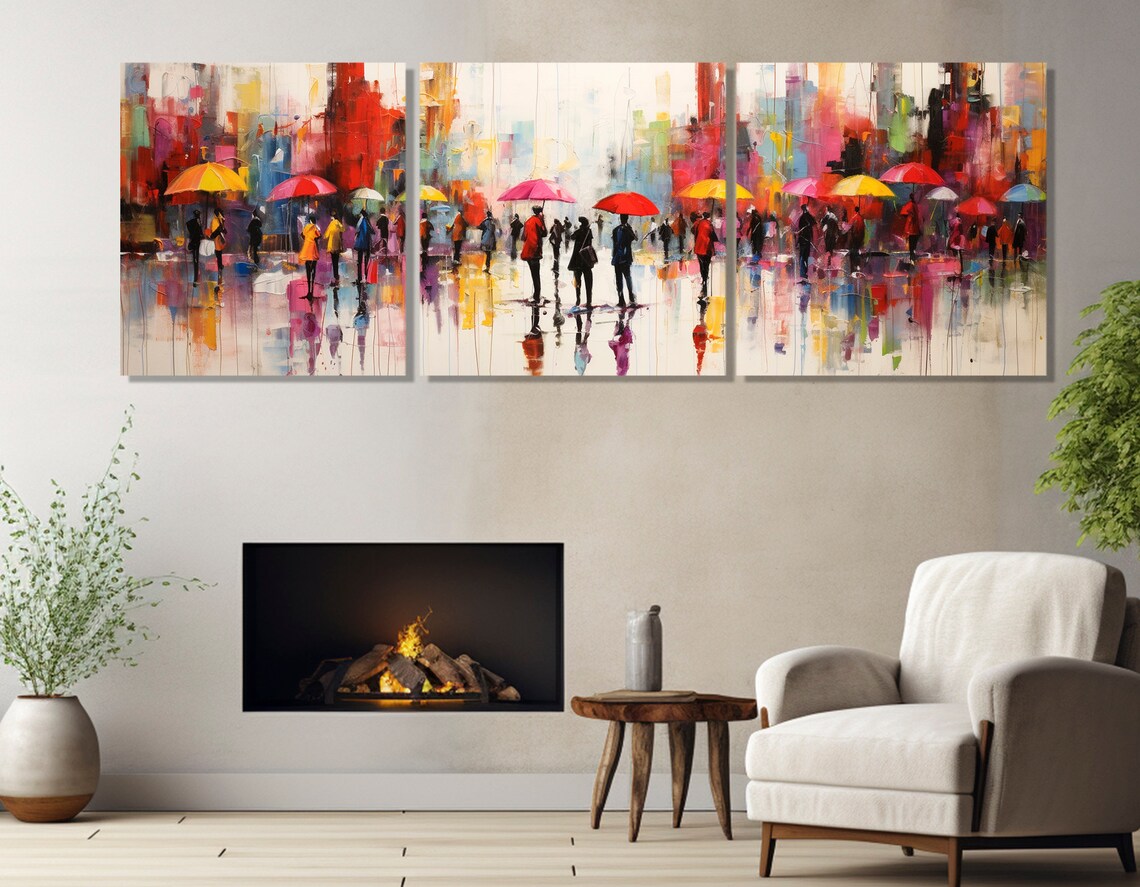 Abstract Rainy City Street Art Print, Umbrellas - Image 3