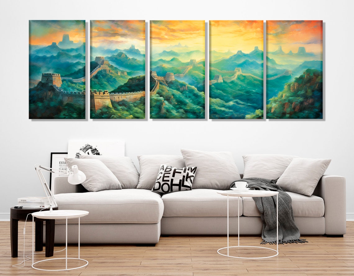 Great Wall Of China Mountain Panorama Sunset Oil Painting Poster - Image 2