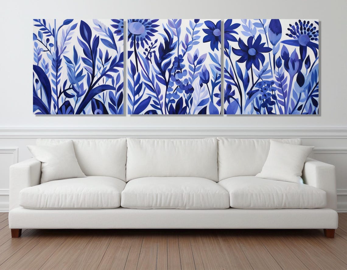 Blue Wildflower Meadow Delicate Watercolor Botanical Wall Art Poster - Image 3