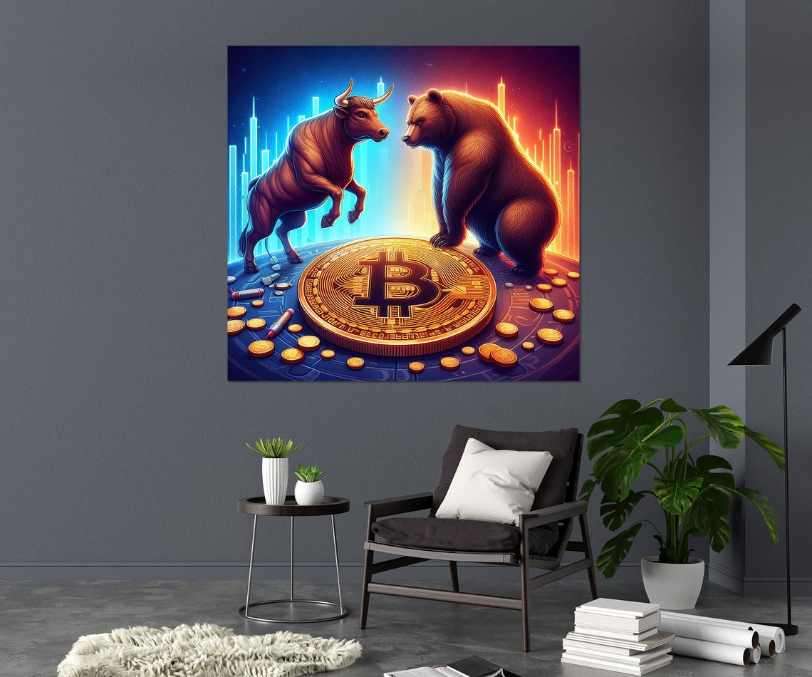 Bull Vs Bear Bitcoin Battle Crypto Market Trading Desk Wall Art - Image 2